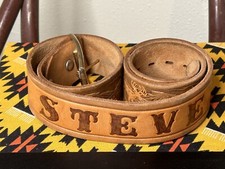 Vintage Woodland Embossed Mens Tan Leather Belt Steve Deer Bear Trees 34 Brass