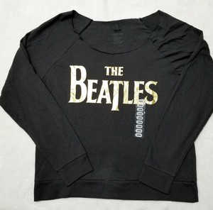 Novo The Beatles Logotipo Gráfico Moletom Feminino L Top Cinza Dourado com ombro de fora, Novo Com Etiquetas | eBay
