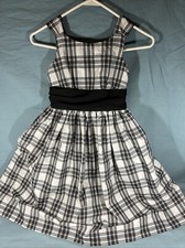 Chaps Girls Black Plaid Pattern Dress 100% Cotton , Size 7, D2
