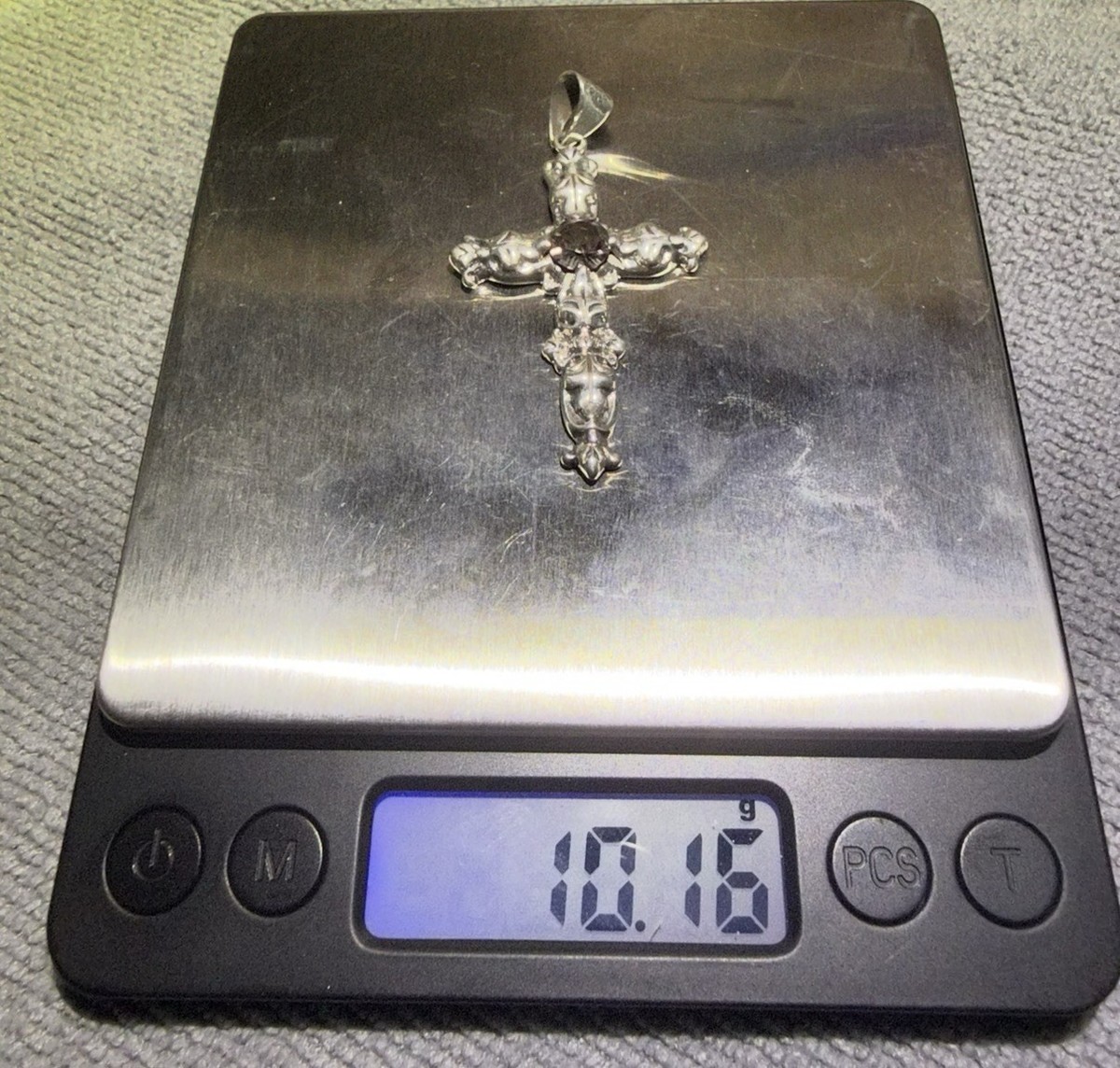 ⁠Taxco Sterling Silver Amethyst Cross Pendant 925 VRC Ornate Fleur De Lis 10.16g View 6