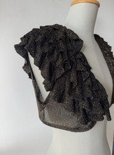 Vintage H&M Bolero Strickjacke Viskose Volant Rüschen Gold Glitzer Lurex S 