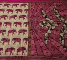 Sushila Vintage Light Brown Sari 100 Pure Cotton Printed Elephant Craft Fabric