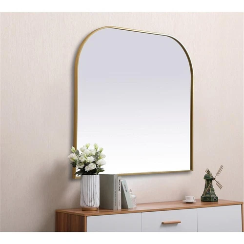 Elegant Decor Blaire 40x38" Arch Modern MDF Wood/Iron Mirror in Brass - Picture 8 of 9