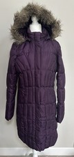 Eddie Bauer Down Coat Plum Long Fur Hooded TL