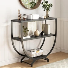 GILLAS 3 Tier Console Tables, 30" Height Entryway Table, Sofa Table Black 