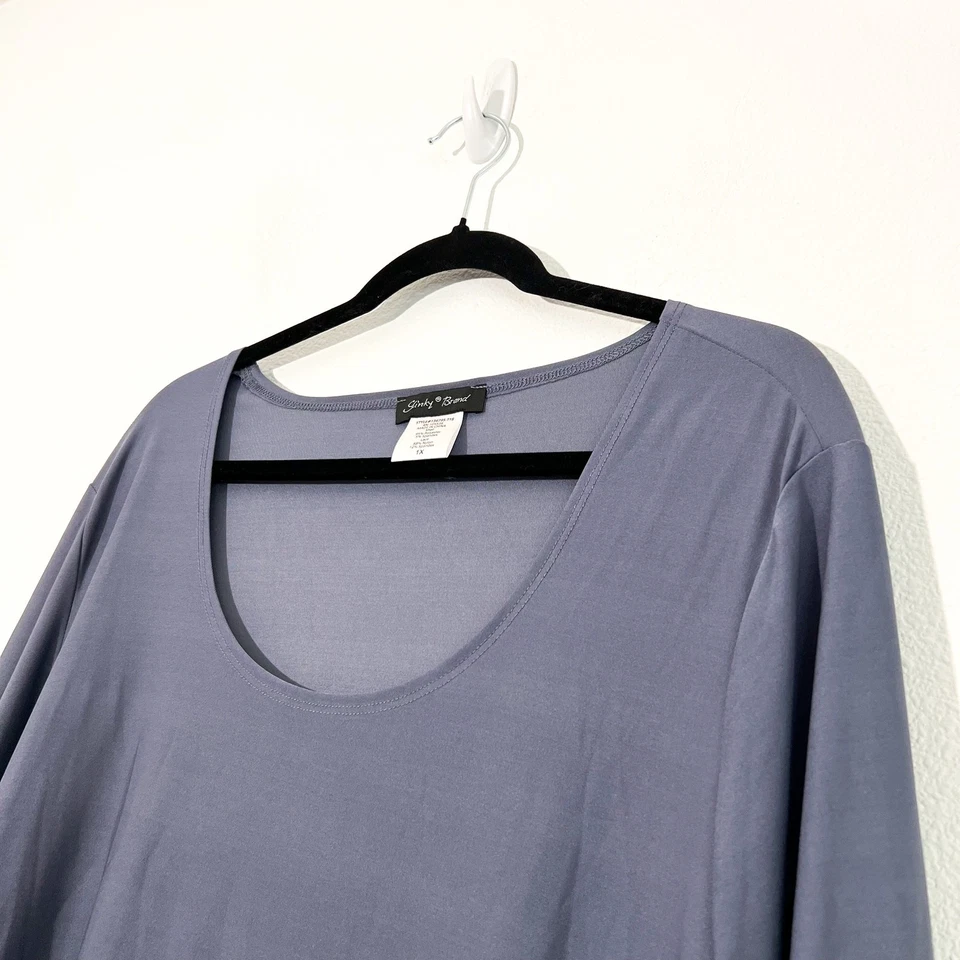 Top con ribete de encaje marca Slinky para mujer 1X talla grande Lagenlook femenino romántico elástico Foto 3 de 4