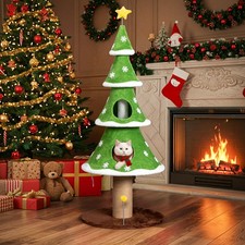 59in Christmas Tree Cat Tower with Condos, Scratching Post for Indoor Holiday
