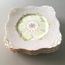 lot of eight vintage Tuscan Bone China England cake plates Green Lotus or Poppy