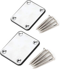 2 Pack Guitar Chrome Neck Plates with Screws for Electric Guitars, Strat Tele St