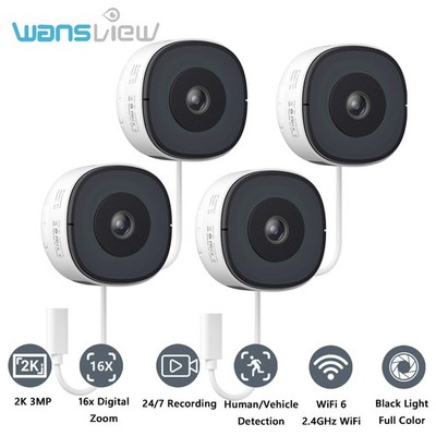 4Pack Wansview 3MP 2K Window Camera,2.4GHz WiFi6 Indoor Security Camera for Home