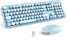 Retro Wireless Keyboard and Mouse Combo with Round Keycaps (Blue)