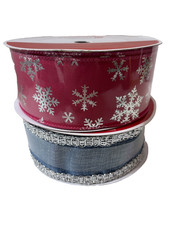 Celebrate It Christmas Wired Ribbon Set 2 Spools Pink Snowflake  Blue Silver