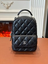 Chanel Mini Backpack Black Quilted Caviar Leather Top Handle Bag Silver HW Auth