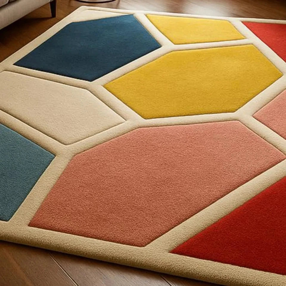 Alfombra de lana moderna geométrica acolchada a mano alfombra multicolor de lujo para decoración del hogar Foto 2 de 4