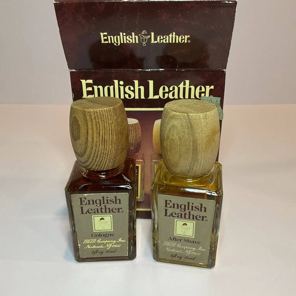 Juego de regalo de colonia y después del afeitado de cuero inglés 2 FL OZ cada uno vintage en caja Foto 2 de 4