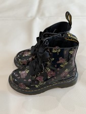 Dr. Martens Lace Up Zipper Combat Boots Patent Leather Roses Black Kids Sz 12
