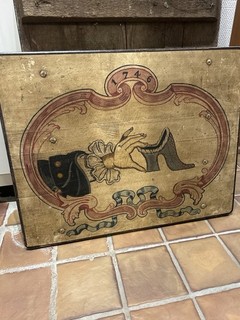 „Antike/alte handbemalte Folk Art Holztafel