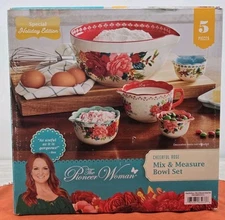 Pioneer Woman Cheerful Rose 5-Piece Stoneware Mixing Set Holiday Special Edition