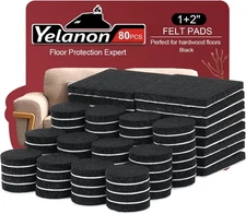 Yelanon Felt Furniture Pads for Hardwood Floors -80 Pcs Premium 80pcs Black 