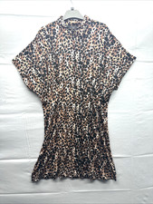 Next Leopard Print Women Shirt Dress Size 16 Dolman Short Sleeve Stretch