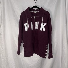 PINK Victoria  s Secret Sweatshirt Size S 1/4 Zip Graphic Print Logo Lace Up Side