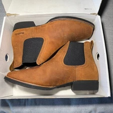 Rollda Mens Tan Leather Western Chelsea Boots Square Toe Pull On Ankle Boots