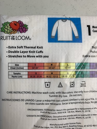 2 NEUE Fruit Of The Loom Herren Thermo Long John Shirt Große 42-44 extra weich - Bild 6 von 9