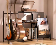 Multi-Guitar Stand & Record Player Stand with Storage Shelf, 3-In-1 Adjustable