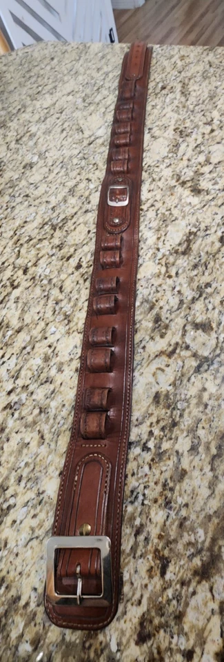 Cinturón de munición de cuero hecho a mano soporte de munición cinturón puede ir 40 pulgadas Foto 2 de 4