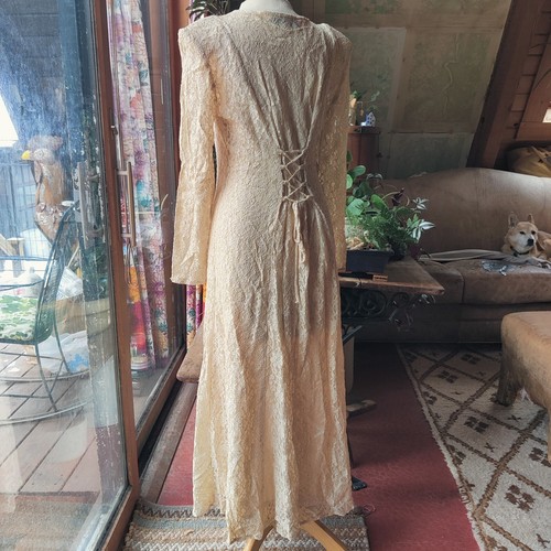 80s All That Jazz Lace Dress 7/8 Fairy Whimsigoth Romantic Buttons Corset Back - Picture 7 of 18