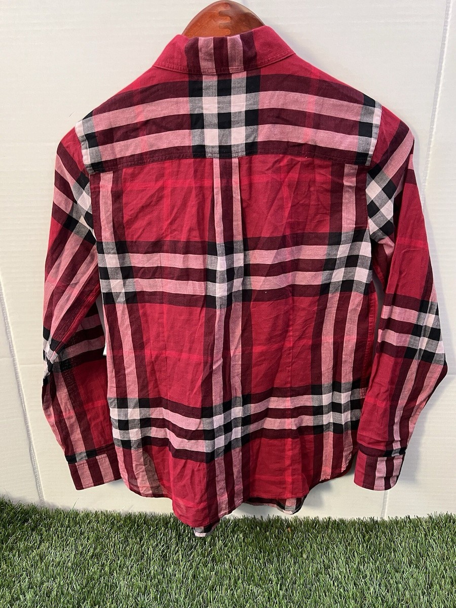 Burberry London Nova Check Lightweight Red Cotton Button Up