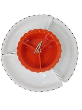 Vintage MCM Orange White California Pottery Lazy Susan Appetizer 5 Piece Set