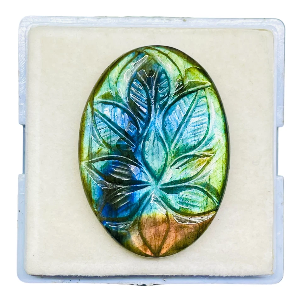 55.00 Cts Natural Carved Labradorit​e 38x27mm Oval Flashy Pendant Size Gemstone - image 3 of 4