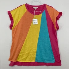 New Davi & Dani Medium Colorful Retro Ruffle Sleeve Stretch Top Vacation Beach