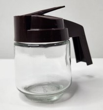 Vintage Gemco Mini Syrup Pitcher w/ Brown Plastic Push Top Lid - Made in USA