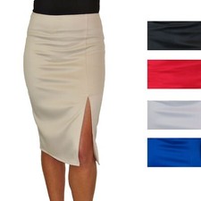 Front Thigh Split Midi Stretch Bodycon Pencil Skirt Red Summer Casual NEW 8-18