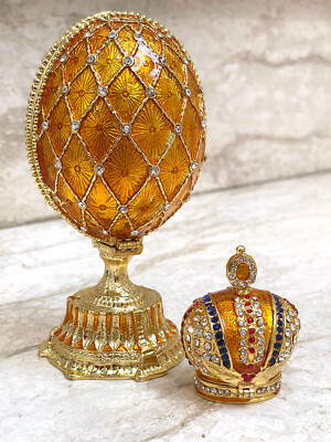 Designer Orange Egg Faberge Egg with Royal Crown Swarovski  24k Gold Fabergé Egg