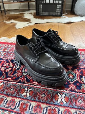 Steve Madden platform loafers monolith style patent black 39