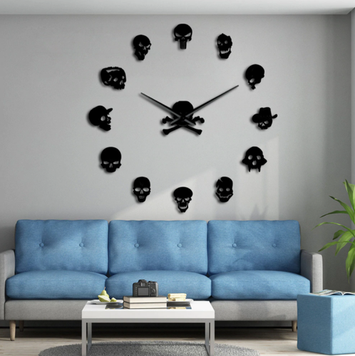 Skull Heads Punk Giant Wall Clock Frameless Gothic Halloween Wall Art Décor - 第 4/15 張圖片