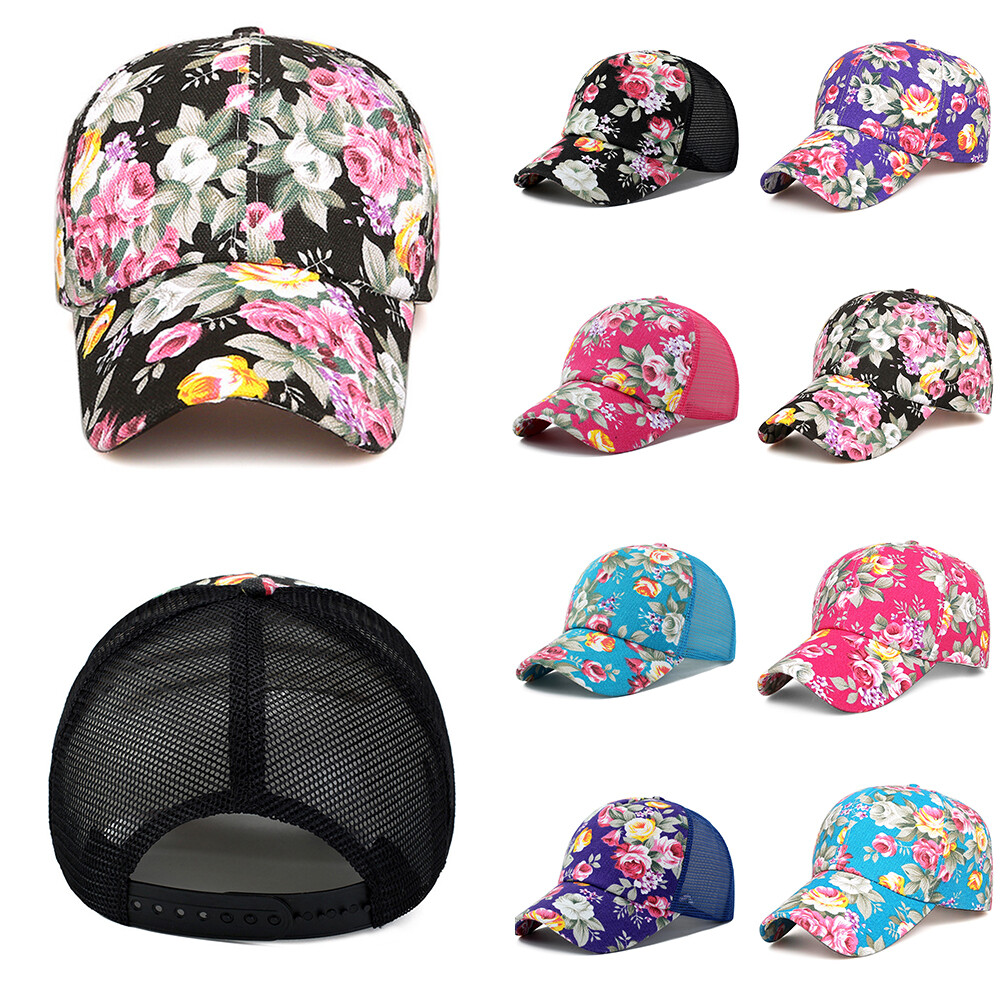 APL Berretto da baseball donna protezione solare rosa fantasia floreale casual rete cappello regolabile B