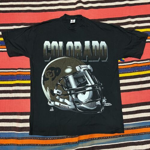 VTG 90s Colorado University Buffalos Buffs Riddell Black Graphic Shirt USA 2XL - Picture 1 of 8