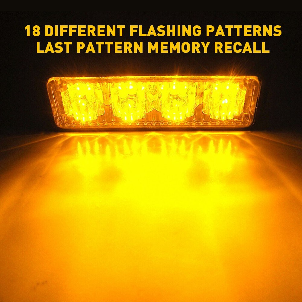 2X 12LED Amber Strobe Light Bar – Car Truck Emergency Beacon Hazard Flash Warning Light