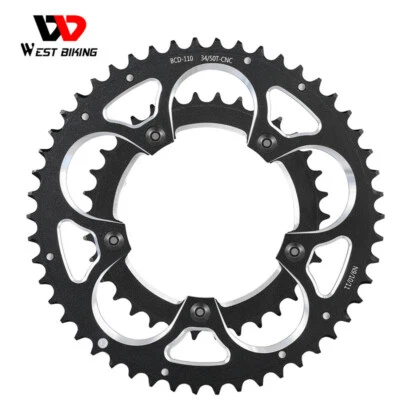 WEST BIKING Road Bike Chainring 110BCD 34T/50T Tooth Plate 8/9/10/11 Speed Black