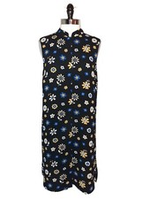 ANNE KLEIN Size L Shift Dress Blue Blue Yellow Floral Sleeveless Knee Length