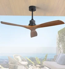 52 Inch Solid Wood Ceiling Fan No Lights with Remote, Low Profile Brown Black Ce