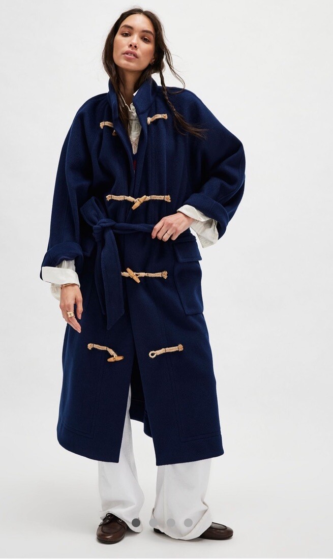 Свободное спортивное пальто Alma Duffle Coat Макси с застежкой на пуговицы спереди, с поясом и подкладкой, темно-синий, L NWT