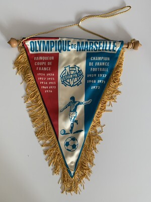 OM Olympique de Marseille rare grand fanion palmarès années 70 vintage
