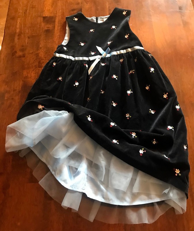 GUC Hanna Andersson Black Velour Blue Tulle Dress Floral Euro 140 US 10-12 Party