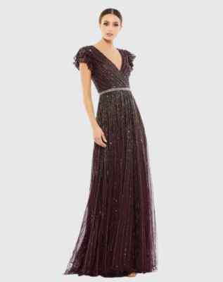 Mac Duggal 5502 Sequined Wrap Over Ruffled Cap Sleeve Gown - Size 20 - (LK#160A)