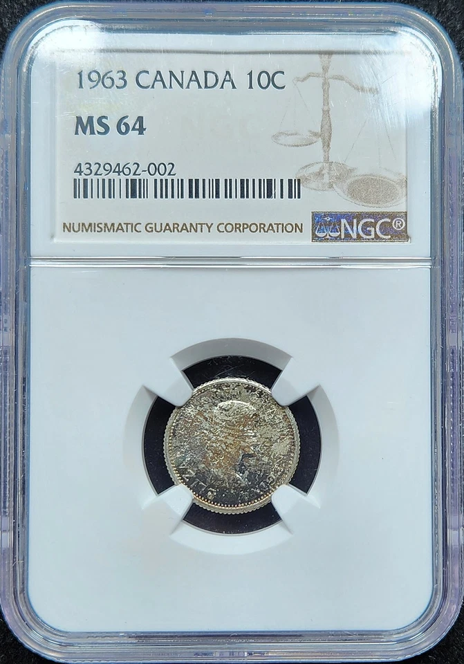 Heavily Toned Silver 1963 Canada 10 Cents Dime | NGC MS64 - Image 3 of 3